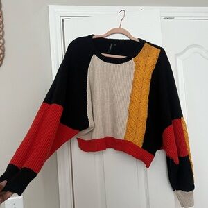 Colorblock Sweater - Black, Red, Yellow, Cream
